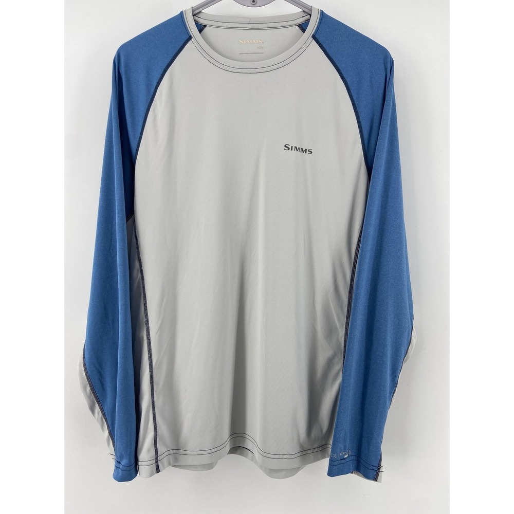 Simms Shirt‎ Mens Medium Gray UPF 50 Fishing Capilene Beach Long Sleeve Stretch